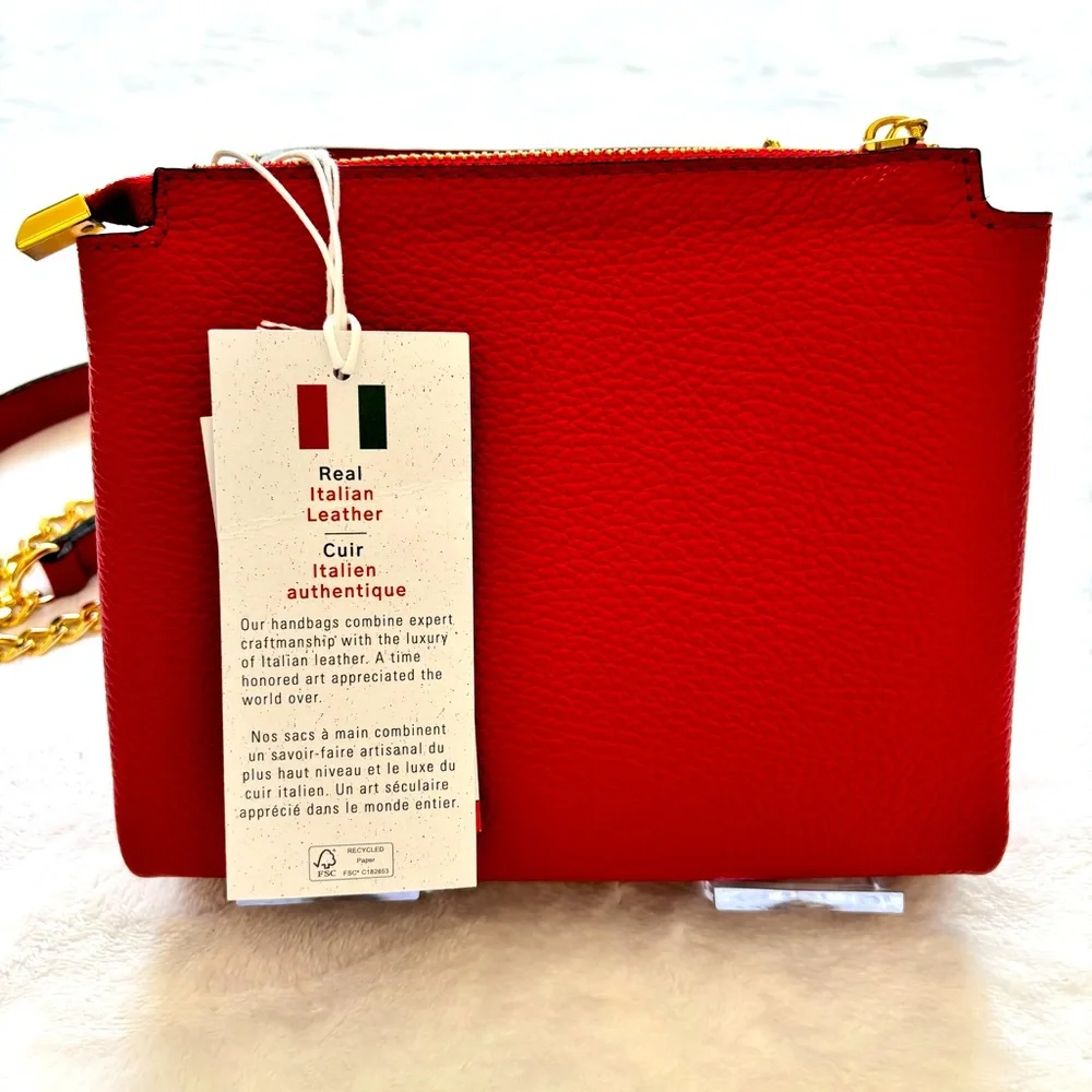 ISADORA Handbag Melissa Real Italian Leather Red Crossbody Handbag—NWT